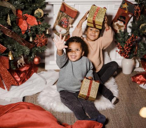 Kids with Christmas presents