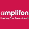 Pink background. Text 'amplifon. Hearing Care Professionals'